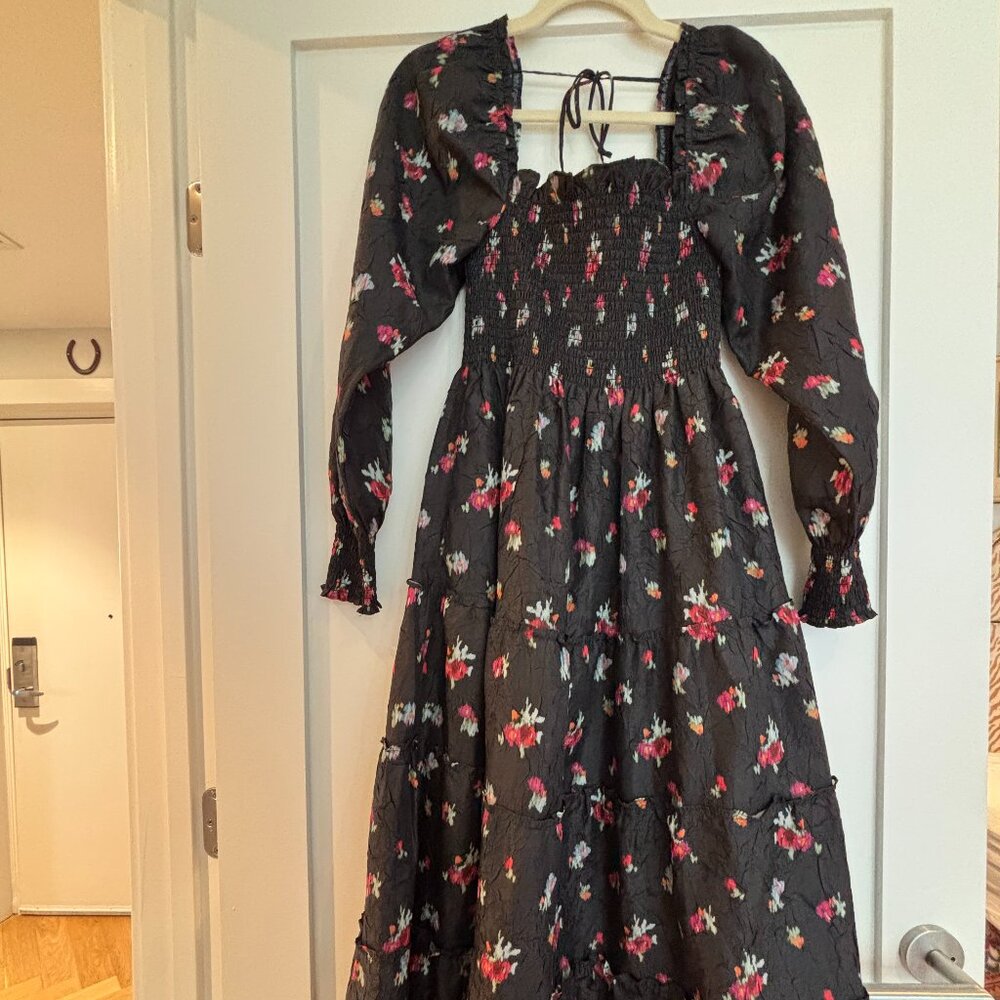 The Naomi Nap Dress, Black Ikat Floral Crushed Taffeta